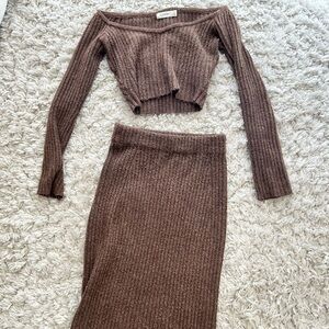 Glassons Chocolate Ribbed Knit Skirt Set